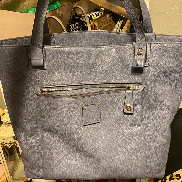 Henri Bendel gray blue all leather tote with lock. - Picture 1 of 3